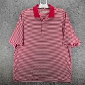 Donald Ross Men's XL Polo Shirt Red & White Striped‎ Gold Comfy Extra Large